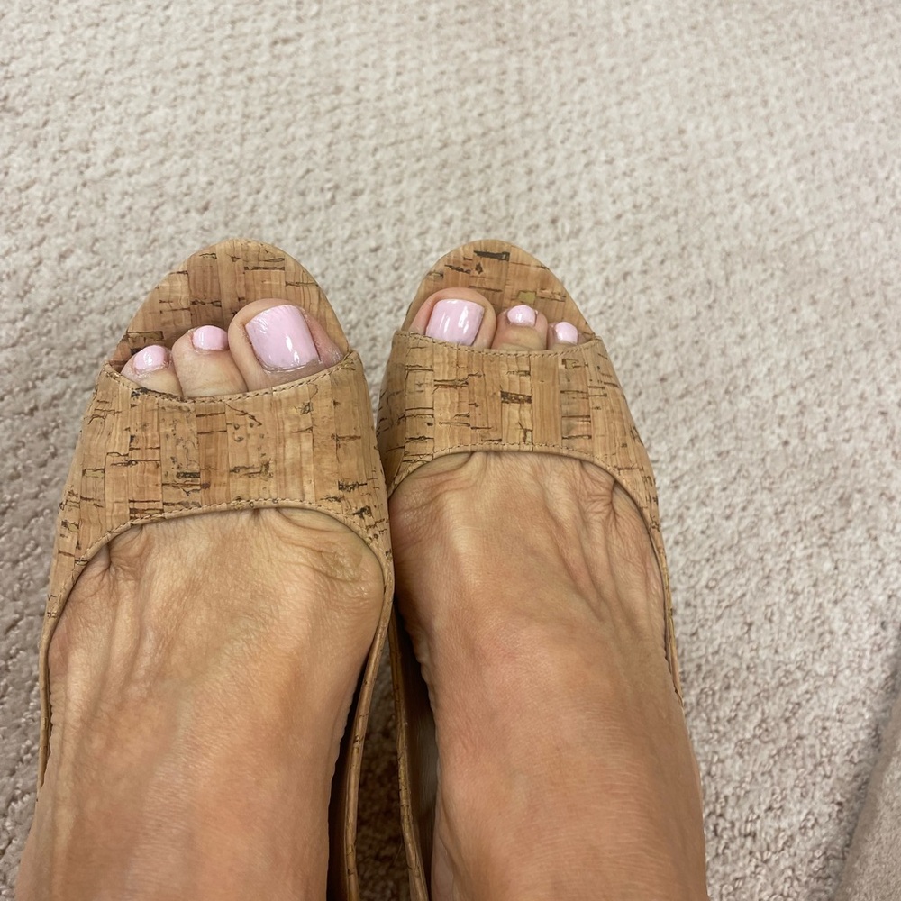 Via Spiga cork platform wedge peep toe sandals size 8